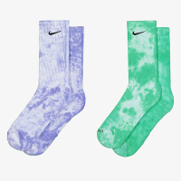 【NIKE 耐吉】襪子 中筒襪 Nike Everyday Plus 紮染 渲染 緩震 運動襪 長襪 兩雙一組 藍綠(DM3407-903)