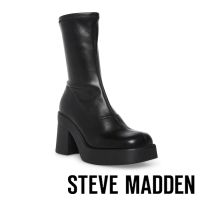【STEVE MADDEN】KLAYTON 厚底方頭中筒襪套靴(黑色)
