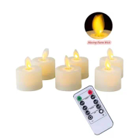 Pack of 2 Remote Battery Operated Flameless Fake Candles Flickering Moving Wick Christmas LED Tea Light Candles