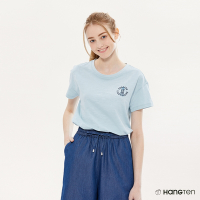 Hang Ten-女裝-COMFORT FIT竹節棉國家公園燈塔印花短袖T恤-淺藍