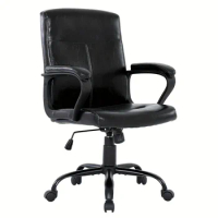 Black Faux Leather Office Chair With Armrest And 30° Backrest Tilt Capacity 400lbsComfortable Ergonomic Computer Executive Desk