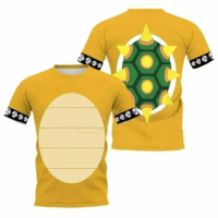 Kemeja lelaki corak kartun Bowser dengan cetakan 3D untuk musim panas tahun 2025, baju T wanita gaya