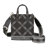 MK MICHAEL KORS Gigi刺繡LOGO縮寫菱格紋設計帆布手提斜背包(特小號/黑褐x多色)