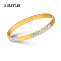 Stainless Steel Bangle For Women Fashion Jewelry Wholesale Rhinestone Gold-Color Round Bracelet Bangle