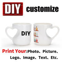 Diy Custom Coffee Milk Ceramic Mug Print Picture Photo Logo Text White Peach Heart Cup Personalized Mug Gift