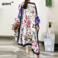 MiddleFashion Blogger Recommend Popular printed Silk Kaftan Maxi dresses Loose Summer Beach Bohemian kaftan long dress for lady