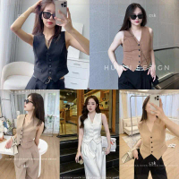 COD Áo gile nữ 2 lớp cổ V hàng thiết kế Huien Design phong cách Hàn Quốc, form rộng có cơi túi