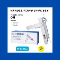 Handle Pintu UPVC Kingdom Satu Set Tipe Knob dan Kunci Warna Hitam dan Putih untuk Pintu UPVC Putih