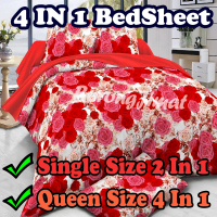 Premium Quality Bedsheet 4D Cotton - Single 2IN1 / Super Single 3IN1 / Queen 4IN1 / King 4IN1