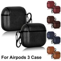 PU Leather Earphone Case for AirPods 3 Earbuds Cover Wireless Headphone Protective Shell Charging Box Sleeve with Carabiner