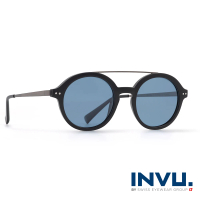 【INVU瑞士】來自瑞士濾藍光偏光復古雙樑圓框聯名款太陽眼鏡(黑 M2802A)