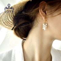 網紅麥穗珍珠耳環14K黃金天然淡水珍珠韓國氣質潮耳飾法式耳墜女