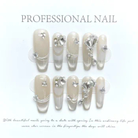10pcs wearable sea salt coconut milk jelly handmade press on acrylic nails ballet false nails glue full cover artificial nails
