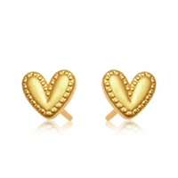 Pure 24K Yellow Gold Earrings Women 999 Gold 3D Heart Stud Earrings