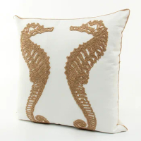 Embroidery Marine Biology Sea Horse Cushions Covers Embroidered Cushion Cover Sofa Chair Seat Decorative Pillow Case
