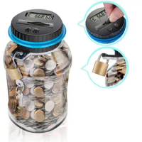 Money Box with Lock LCD Digital Counter 2.5L Capacity Clear Plastic Safe Coins Saving Pot Piggy Bank Home Supplies