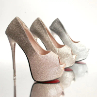 YKshoes 1793 heels 16cm peep toes stiletto heels silver rose gold heels sparkly heels pesta opentoes