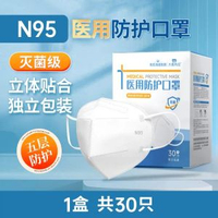 海氏海諾N95醫用口罩 無菌醫療級別 5層防護 成人防塵口罩- 【30隻】N95無菌醫用口罩 均碼