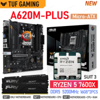 ASUS TUF GAMING A620M PLUS AMD A620 AM5 Mainboard + CPU R5 7600X With Memory Suit DDR5 5200MHz 16GB*2pcs WI-FI 6 USB 3.2 ALL New