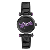 【GUESS】時尚摩登靚麗率性漆皮腕錶-黑紫/33mm(GWW0057L6)