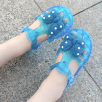 Fashion 2023 Summer Girls' Baotou Jelly Cool Slippers Children's Polka Dot Bow Princess Single Shoes Baby Kids Beach Shoes SO106
