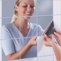 9Pcs/12pcs Mirror Sticker Square Mirror Silver Wall Stickers 3D Decal Mosaic Bathroom Self-adhesive Wall Paper Home Decor