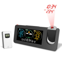 Outdoor/Indoor Weather Station Thermometer Electronic Projection Weather Forecast Temperature and Humidity Digital Alarm Clock