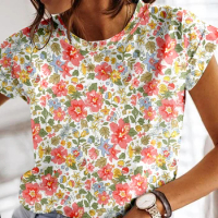 2024 Little Daisy Ladies T-shirt Fesyen Summer Longgar Wanita Lengan Pendek Besar Kasual Harian Top 3D Print Tees