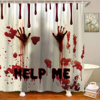 Halloween Shower Curtains Funny Halloween Bloody Help Me Bloody Hands Horror Polyester Fabric Bathroom Decorative Curtain Sets