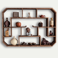 博古架實木中式壁掛式墻上茶壺展示架置物架簡約現代多寶閣古董架