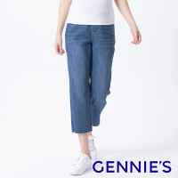 【Gennies 奇妮】刷白直筒牛仔褲-淺藍(孕婦褲 八分褲 不收邊 雙口袋 一體成型 無痕褲頭)