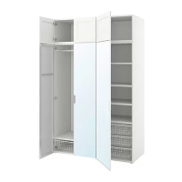 PLATSA 衣櫃組合/6門, 白色 straumen鏡面玻璃/sannidal白色, 140x57x221 公分