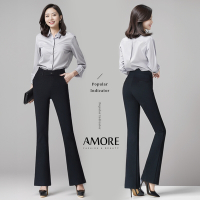 【Amore】韓版高腰彈力顯瘦喇叭單扣西裝長褲