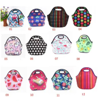 50Pcs Neoprene Lunch Bag For Women Owl Pattern Lunch Bags Picnic Handbag with Tableware Pocket Children Snacks for Women Kids