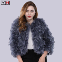 Women fur Javket for winter natural Ostrich fur Jacket russian female fur Coat brand new fashion warm Turkey Fur coat