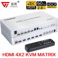 4K 60Hz HDMI KVM Switch 4X2 Switch 4 In 2 Out 4 Port Dual Monitor Matrix Switcher HDMI USB Flash Drive Printer HDTV By Keyboard