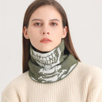 2023 Design Abstract skull Women Snood Ring Downy Neck Winter Warm Scarf Female Wraps Unisex Solid Muffler Men Outdoor New