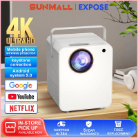 พร้อมส่ง-COD  New Smart Projector Mini For Phone Android 9.0 HD 1080P 4K WiFi LED  Protable Wireless