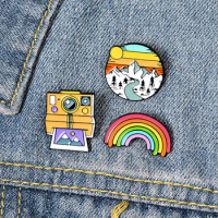 Rainbow camera snow mountain Outdoor scenery Pins Badge Decoration Brooches Metal Badges For Clothes Backpack