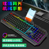 FVQ307 定製有線鍵盤背光手機卡槽電競游戲金屬鐵板炫彩發光鍵盤425
