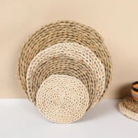 Kitchen plate, clay pot mat, tea cup, bowl mat, hotel household circular grass woven insulation mat, Japanese creative table mat