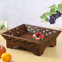 泰國進口歐式復古創意水果盤 實木木雕糖果盤果盆木質收納水果籃