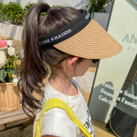 夏季兒童鴨舌帽寶寶編織大檐空頂遮陽帽防曬草帽出游透氣太陽帽子