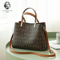 LAORENTOU Women PVC Leather Shoulder Crossbody Bag Office Ladies Handbag Fashion Letter Logo Top-Handle Bag Elegant Female Totes