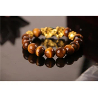 Feng Shui Lucky Gold Pixiu Bracelet/ Crystal Bracelets / Natural Stone Tiger Eye
