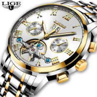 LIGE Luxury Mens Watches Automatic Watch for Men Tourbillon Wristwatch Waterproof Mechanical Watch Date Clock Relogio Masculino