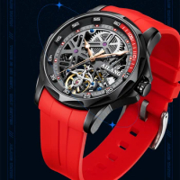 AILANG 2023 Fashion Design Tourbillon Men's Watch Waterproof Automatic Mechanical Watches Red Rubber Strap Relogios Masculinos