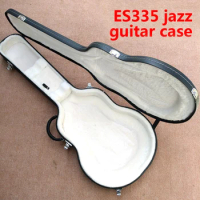 Jazz ES335 Electric Guitar Hard Case, Black Leather With White Lining, Chrome Hardware, Free Shipping
