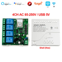 4CH 220V 85-250V Zigbee Tuya Smart Relay Module RF Receiver Remote Control Switch Work With Alexa Google Home Tuya Gate way Hub
