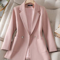 Yitimuceng Woolen Blazer for Women Autumn Winter 2023 New Long Sleeve Slim Jackets Office Ladies Korean Fashion Casual Coats